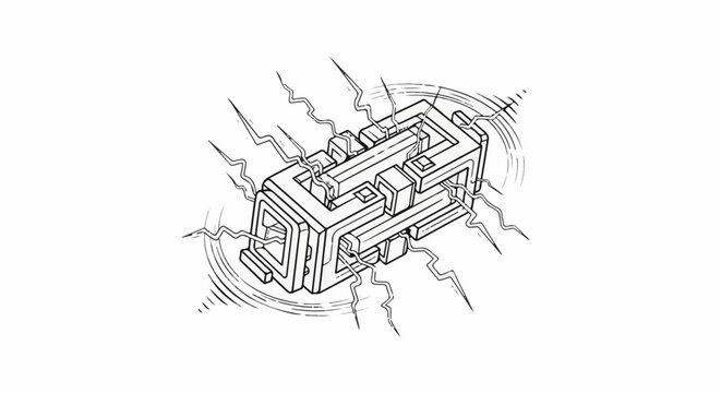 Diagram of a complex, interlocking magnetic core with radiating energy lines