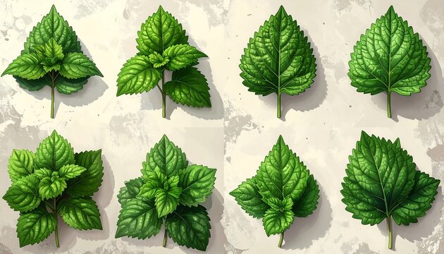 Realistic illustration of various mint leaves