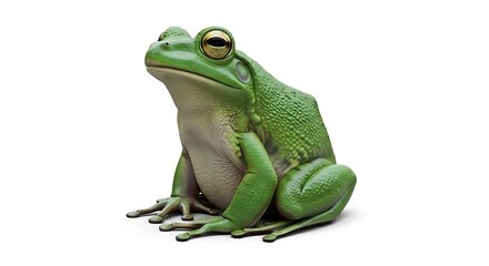 Obraz premium Green Frog Sitting on White Background.