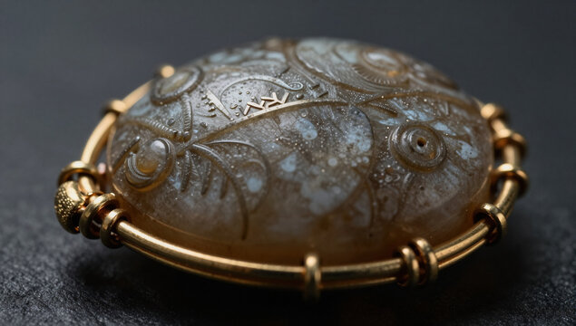 Cinematic Close-up of Victorian Jet Brooch with Gold Accents