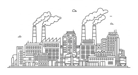Fototapeta premium Industrial factory complex with smoking chimneys illustration.