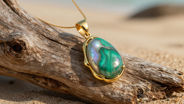 Organic Coastal Luxury Keshi Pearl and Malachite Pendant