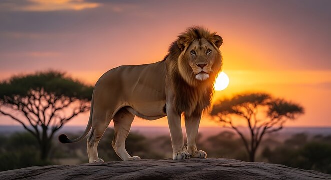 Majestic lion standing on a rock.