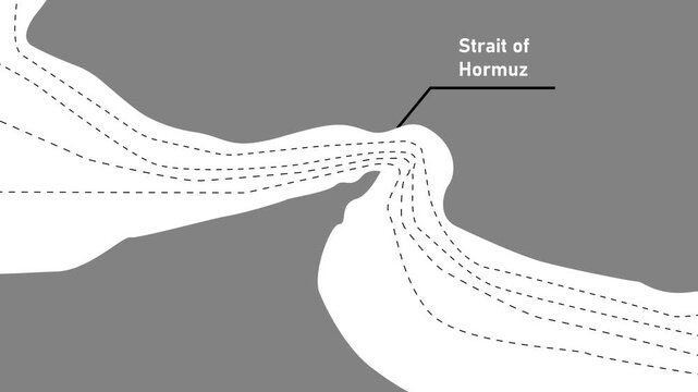 Strait of hormuz map with red circle highlight, strategic shipping route, global trade path hormuz shipping route