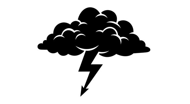 A black cloud with a lightning bolt vector graphic on a white background