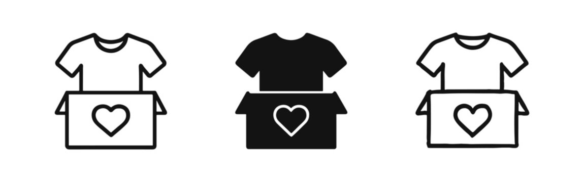 Clothes Donation Icon Set - Outline, Solid, and Sketch Styles for Charity and Volunteering