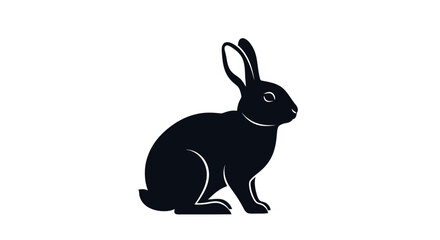 Fototapeta premium A black silhouette of a rabbit sitting on a white background