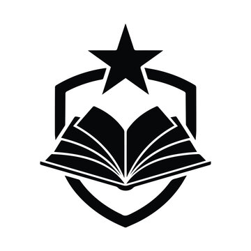 Open book with star on shield vector logo