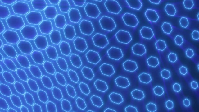 Futuristic blue hexagon mesh pattern with glowing outlines