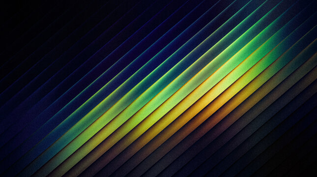 Abstract stripe background with diagonal stripes and vibrant gradient colors of green and yellow on a dark textured surface