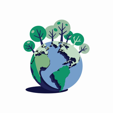 3D Paper Cut Earth Globe with Trees and Animals Nature Conservation Vector Illustration.Earth Day concept, ature Landscape, 