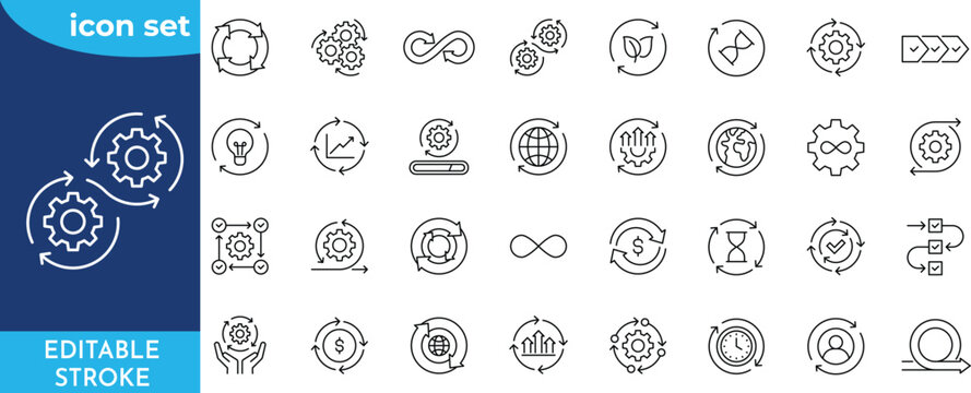 Continuity line editable icon set. Editable stroke.
