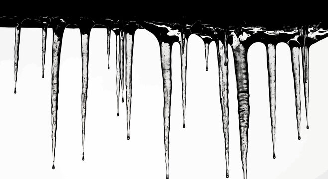A vector graphic illustration of icicles hanging from a black roof on a white background