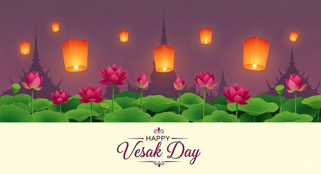 Vesak Day Celebration with Floating Lanterns over Water at Night