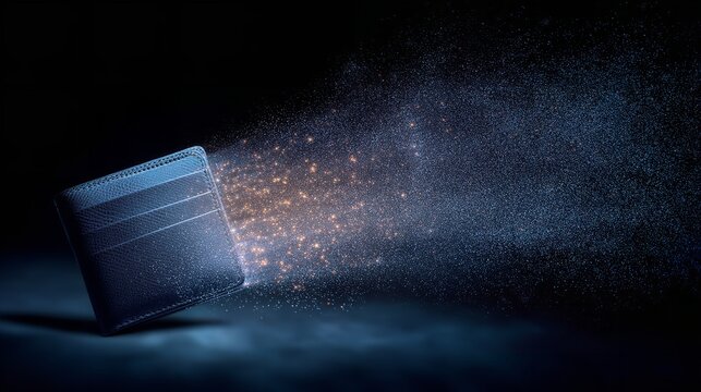 Conceptual illustration of a wallet with digital particles suggesting transaction or network.