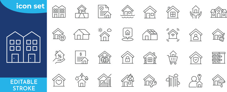Housing line editable icon set. Editable stroke. Contain icons related to housing, house, real estate, home, and more.