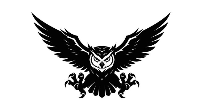 Fierce owl mascot with spread wings and sharp talons