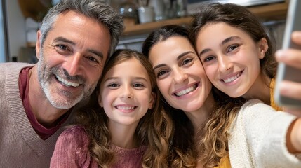 Fototapeta premium Family enjoying a joyful moment together while taking a selfie
