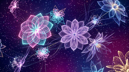 Fototapeta premium Neon Bloom Dust Floating in a Colorful Gradient Space