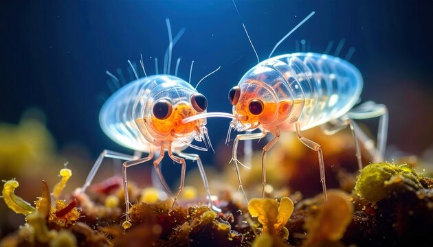 Two Microscopic Paramecia Undergoing Conjugation in Aquatic Environment