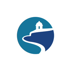 Fototapeta premium Abstract Lighthouse and Coastal Path Logo Design.