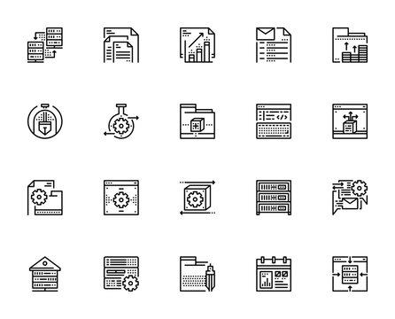 Data & Development icon set. Vector collection featuring data, file, statistics, email, financial, programming, database, big data, management and more.