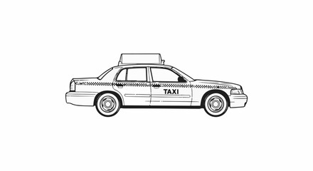 Fototapeta premium Stylized black and white line drawing of a sedan taxi with checkered trim