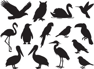Fototapeta premium Collection of Diverse Bird Silhouettes Isolated on a White Background