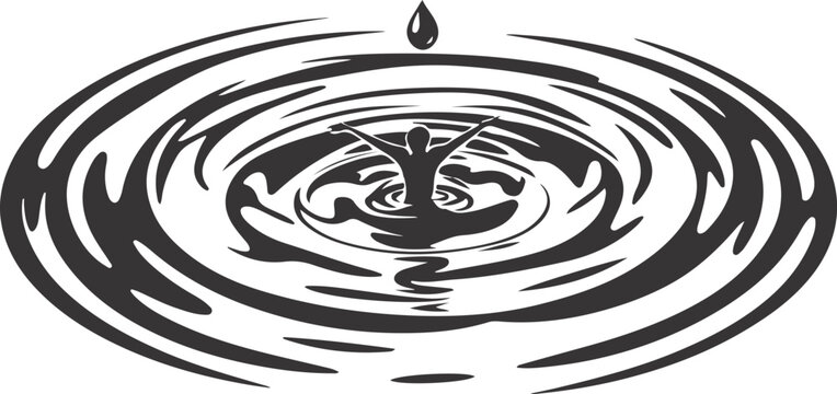 Water Ripple Vector Illustration with Droplet Splash, Abstract Liquid Wave Circle Ripple Effect Symbol Isolated on White Background for Nature, Sound and Motion Concepts