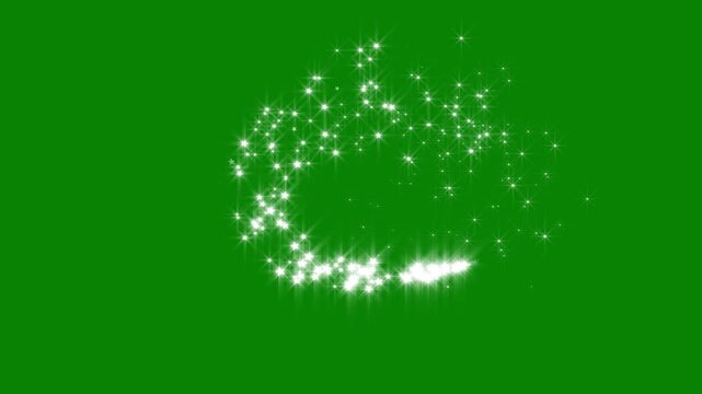 Twinkling glitter stars with glowing magic dust and sparkling fairy trails, forming smooth light streaks and shimmering particle motion that creates a fantasy style overlay on green screen in 4k