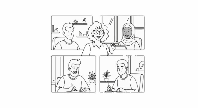 Diverse group engaged in online learning or meeting, diverse individuals collaborating