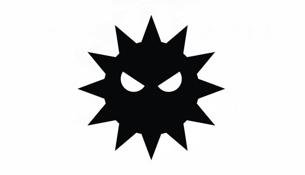 Bomb icon with spiky explosion shape and angry eyes for danger warning graphic design featuring explosive, threat, cartoon with evil and hazard