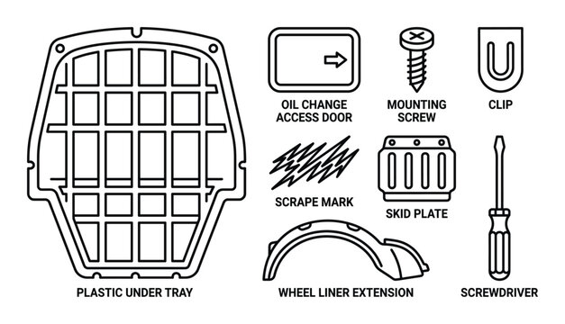 Outline automotive repair vector collection with underbody and fasteners