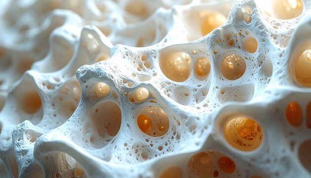 Intricate microscopic view of bone matrix revealing cellular structures and porous architecture