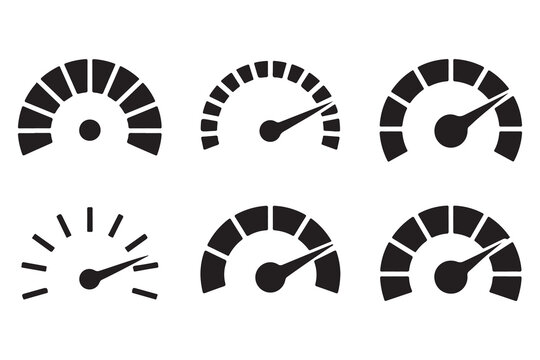 Set of Speedometer Icons Representing High Velocity and Acceleration