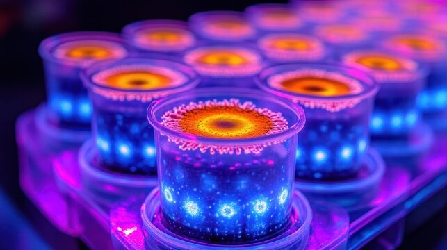 Bio-engineered floral cells under vibrant light
