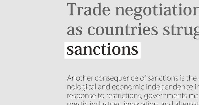 Sanctions or economic measures news, changing news headlines sequence across media, embargo, sanctions and economic restrictions, loop footage