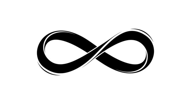 A minimalist vector graphic illustration of an infinity symbol in black and white