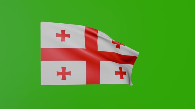 Waving Georgia Flag on Green Background &ndash; Realistic Fabric Texture