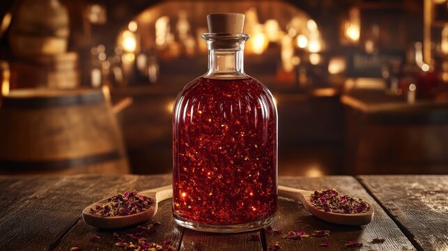 Dark elixir in apothecary setting