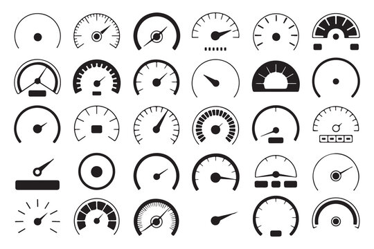 Vector Speedometer and Odometer Gauge Icons for Automotive Dashboard
