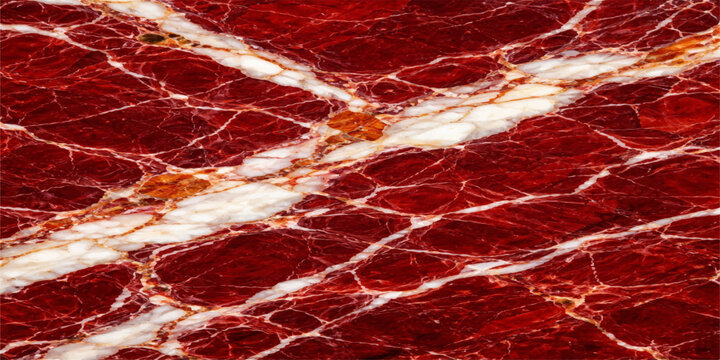An abstract red grunge background design featuring a textured raw meat surface with a paint-like old paper pattern and orange pink color accents on a weathered wall material