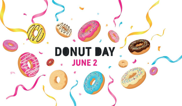 Donut Day, colorful donuts, celebration icons, June 2, sweet treats