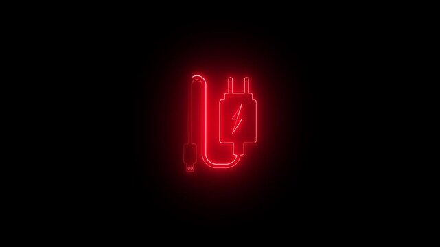 glowing neon line charger icon animation in red color on black background. charger icon animation 4k video. 