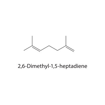 2,6-Dimethyl-1,5-heptadiene skeletal structure. diene compound schematic illustration. Simple diagram, chemical formula.