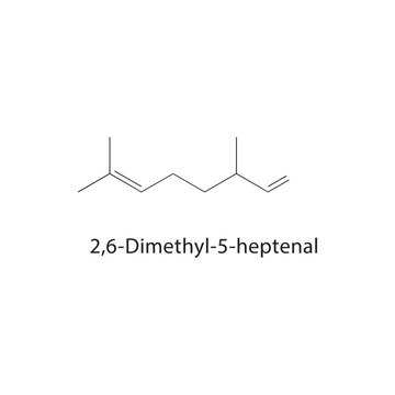 2,6-Dimethyl-5-heptenal skeletal structure. aldehyde compound schematic illustration. Simple diagram, chemical formula.