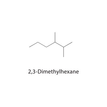 2,3-Dimethylhexane skeletal structure. alkane compound schematic illustration. Simple diagram, chemical formula.