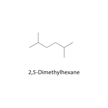 2,5-Dimethylhexane skeletal structure. alkane compound schematic illustration. Simple diagram, chemical formula.