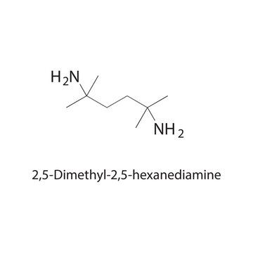 2,5-Dimethyl-2,5-hexanedi amine skeletal structure. diamine compound schematic illustration. Simple diagram, chemical formula.