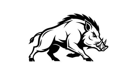 Fototapeta premium Charging wild boar mascot logo in black and white